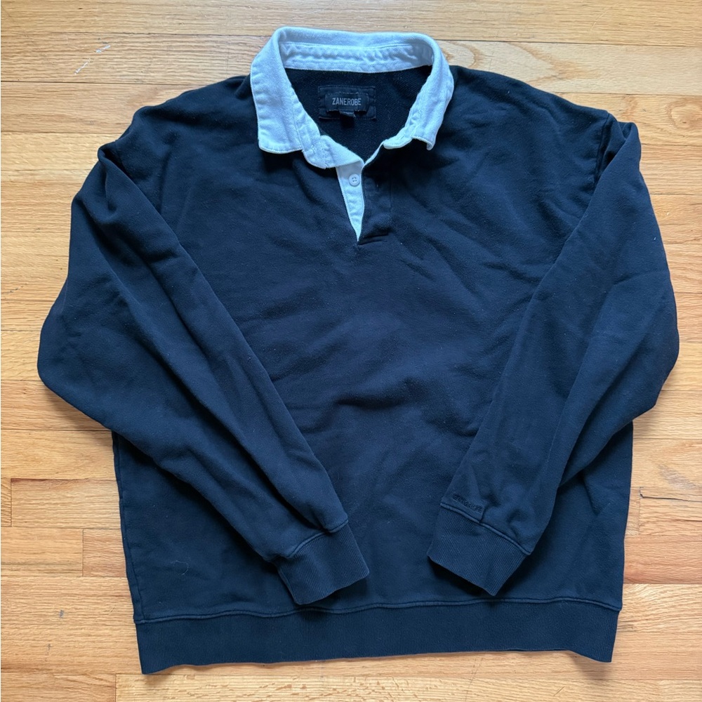 Zanerobe Navy Long Sleeve Polo with White Collar